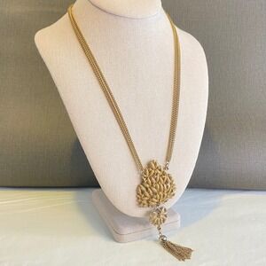 Lisner Vintage Necklace Gold‎ Tone Articulated Tassel Pendant Triple Strand 22"